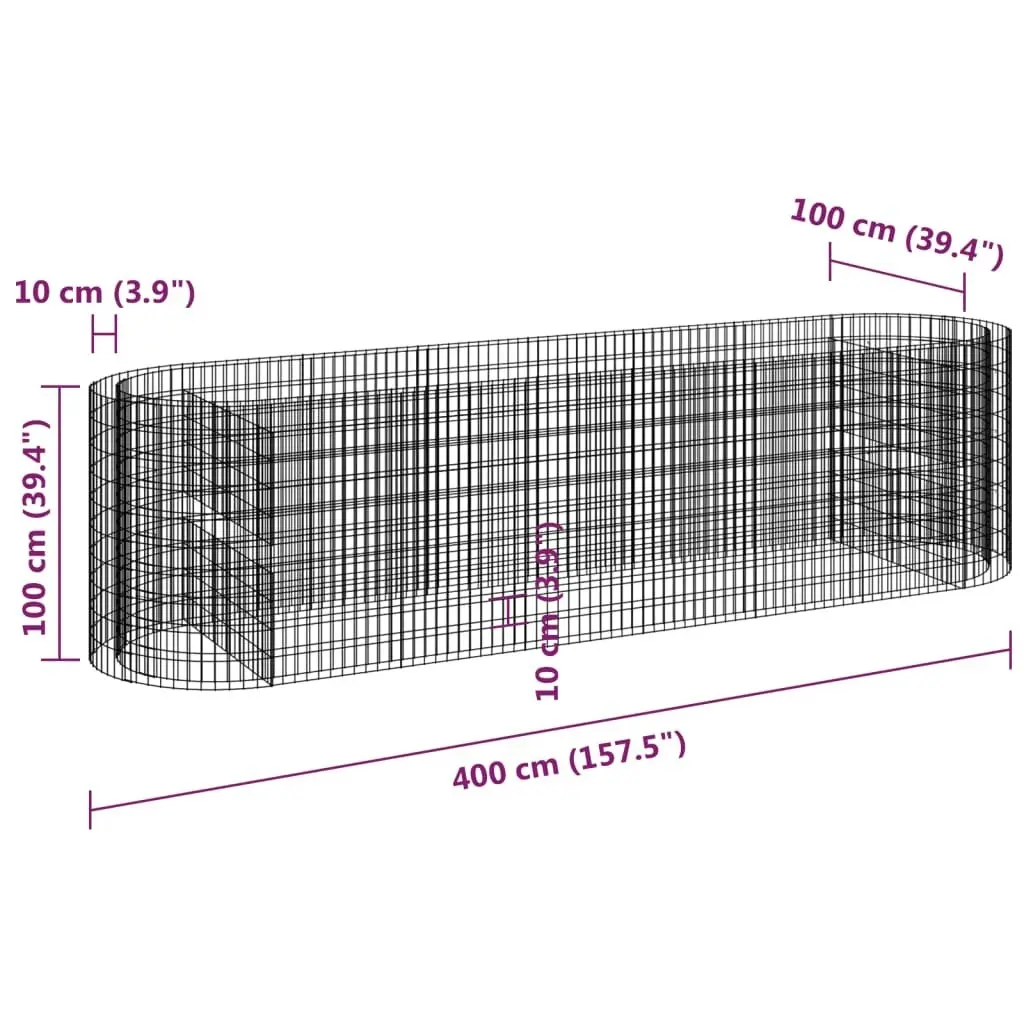 Gabion Raised Bed Galvanised Iron 400x100x100 cm 152047