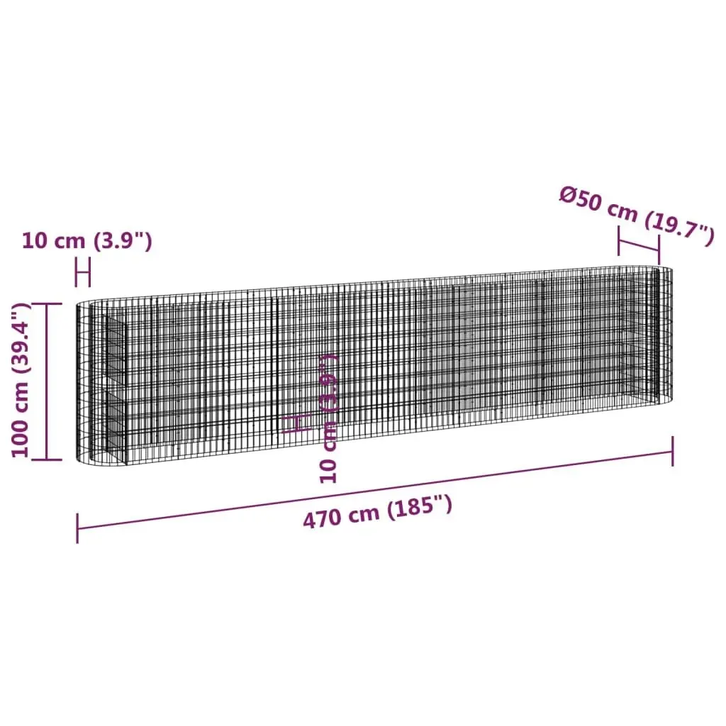 Gabion Raised Bed Galvanised Iron 470x50x100 cm 152037