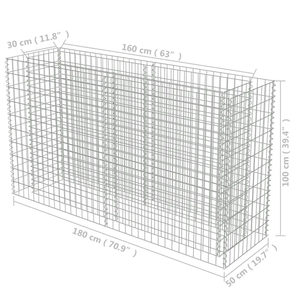 Gabion Raised Bed Galvanised Steel 180x50x100 cm 143558