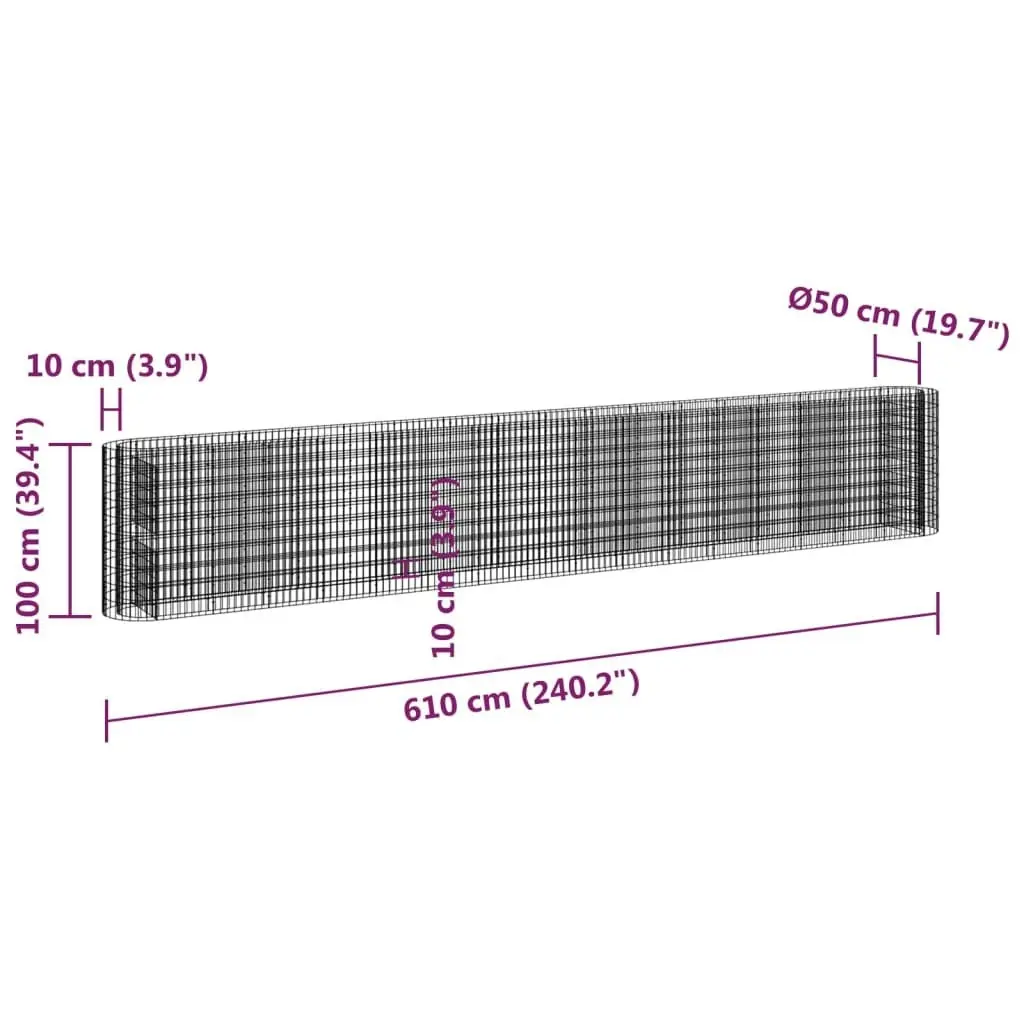 Gabion Raised Bed Galvanised Iron 610x50x100 cm 152039