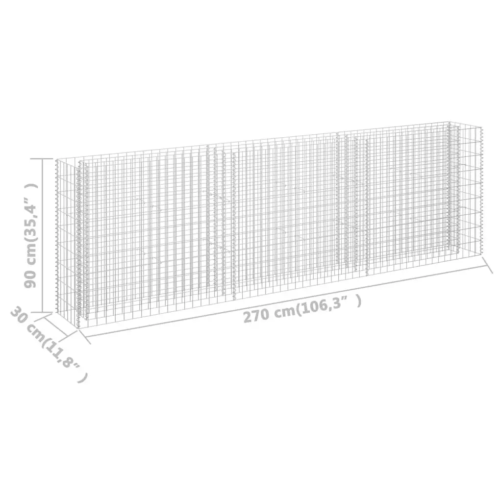 Gabion Raised Bed Galvanised Steel 270x30x90 cm 145639