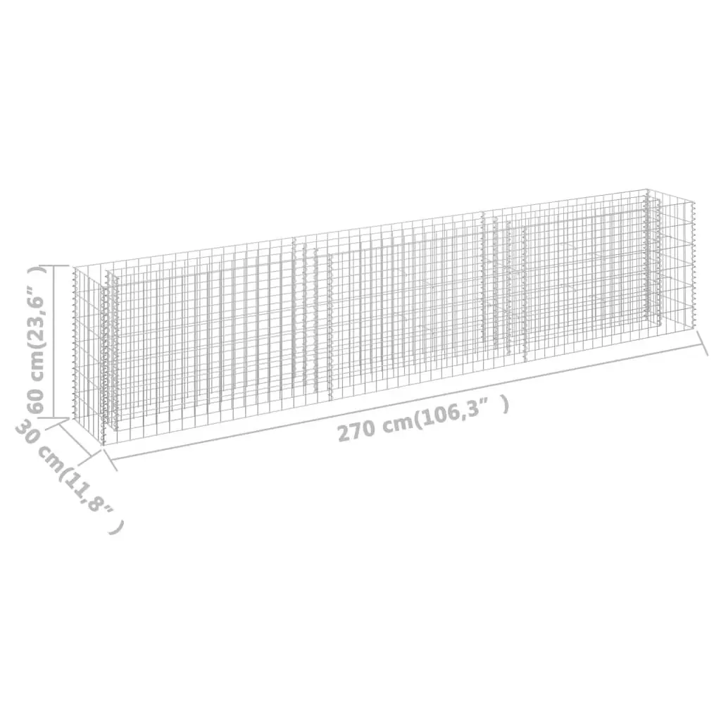 Gabion Raised Bed Galvanised Steel 270x30x60 cm 145638