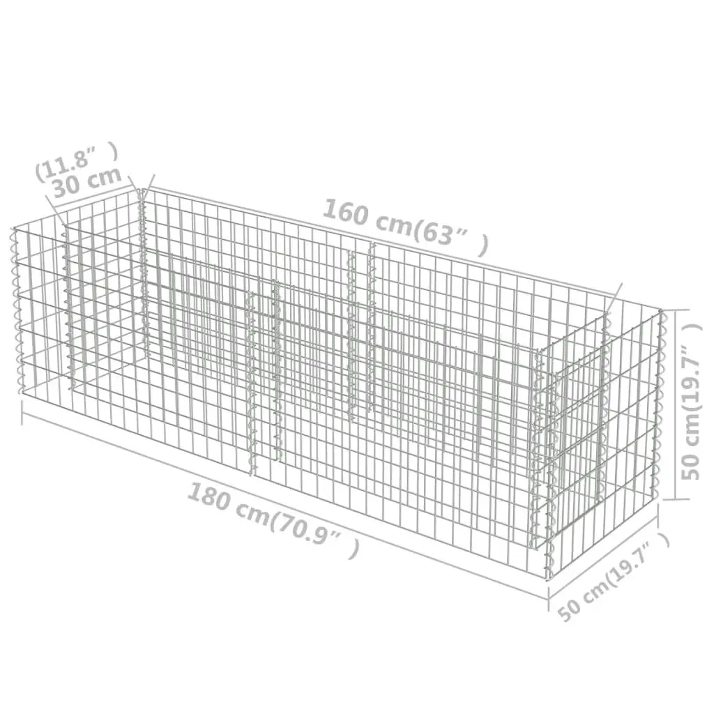 Gabion Raised Bed Galvanised Steel 180x50x50 cm 143559