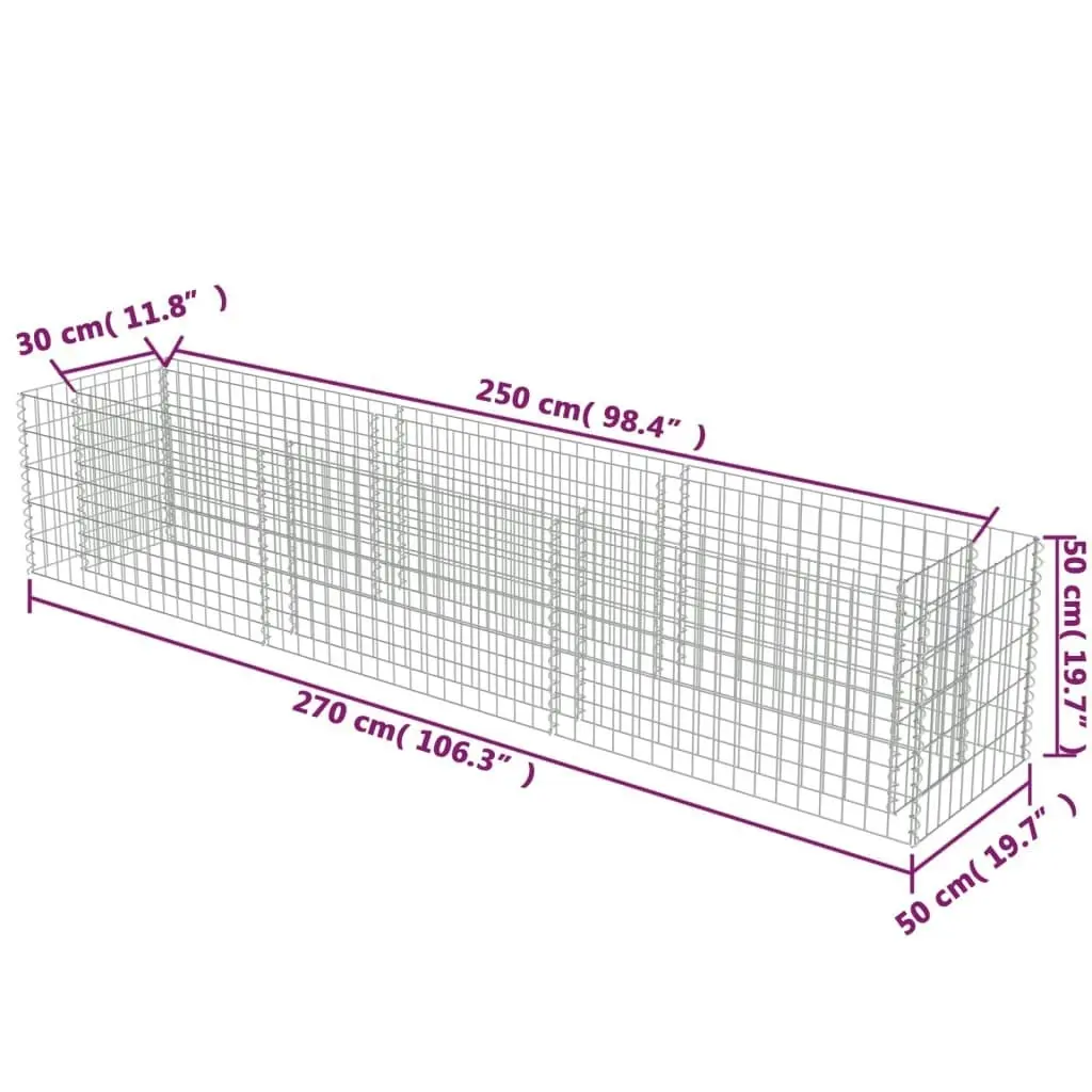 Gabion Raised Bed Galvanised Steel 270x50x50 cm 143563