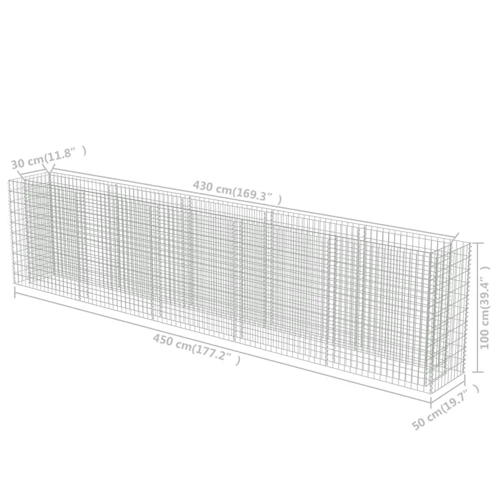 Gabion Raised Bed Galvanised Steel 450x50x100 cm 143564