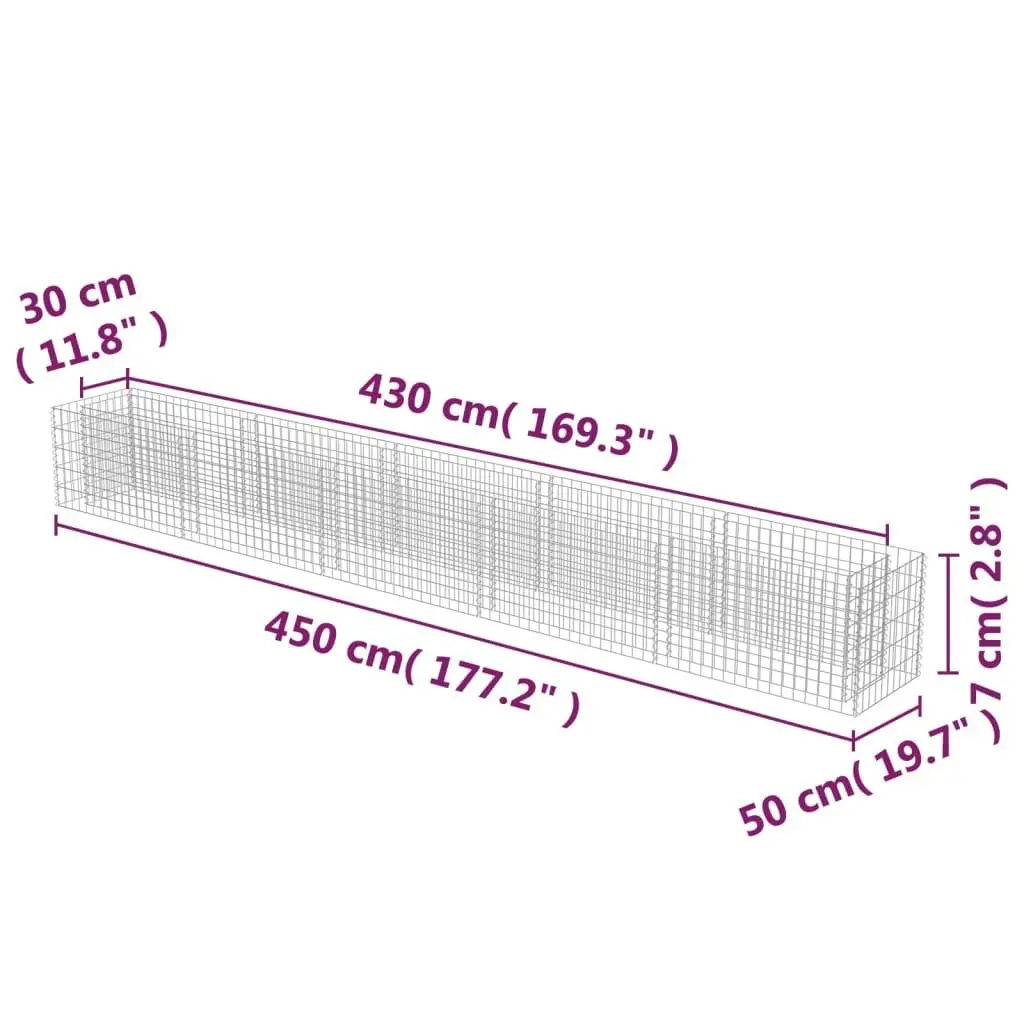 Gabion Raised Bed Galvanised Steel 450x50x50 cm 143565