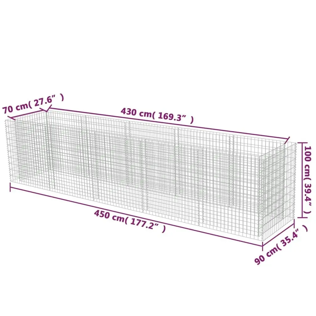 Gabion Raised Bed Galvanised Steel 450x90x100 cm 143552