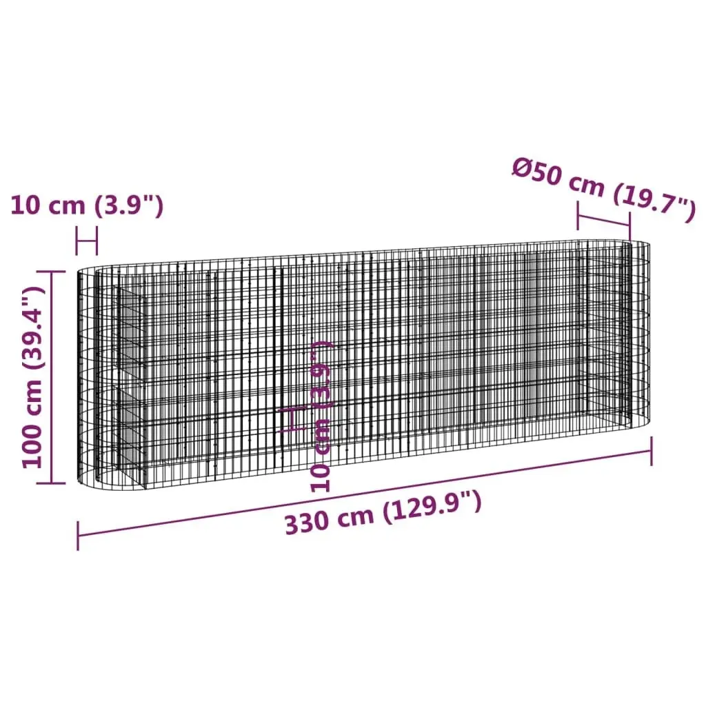 Gabion Raised Bed Galvanised Iron 330x50x100 cm 152035