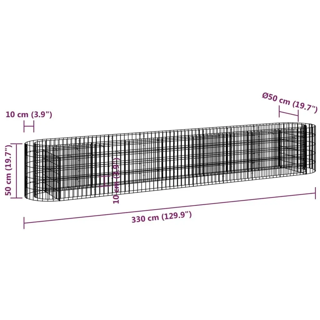 Gabion Raised Bed Galvanised Iron 330x50x50 cm 152027