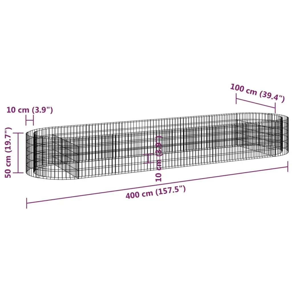 Gabion Raised Bed Galvanised Iron 400x100x50 cm 152042