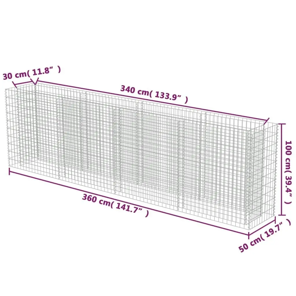 Gabion Raised Bed Galvanised Steel 360x50x100 cm 143560