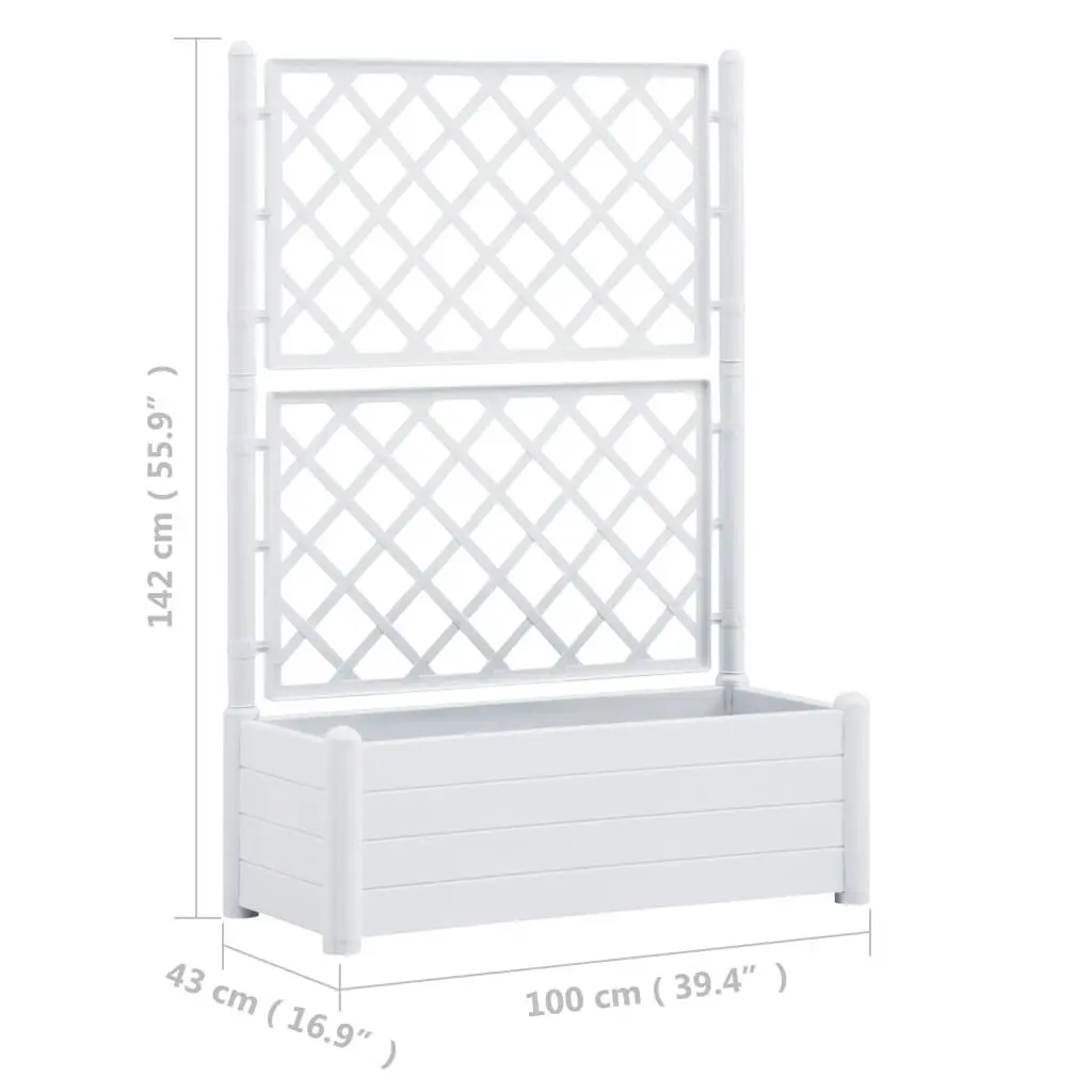 Garden Planter with Trellis 100x43x142 cm PP White 313983