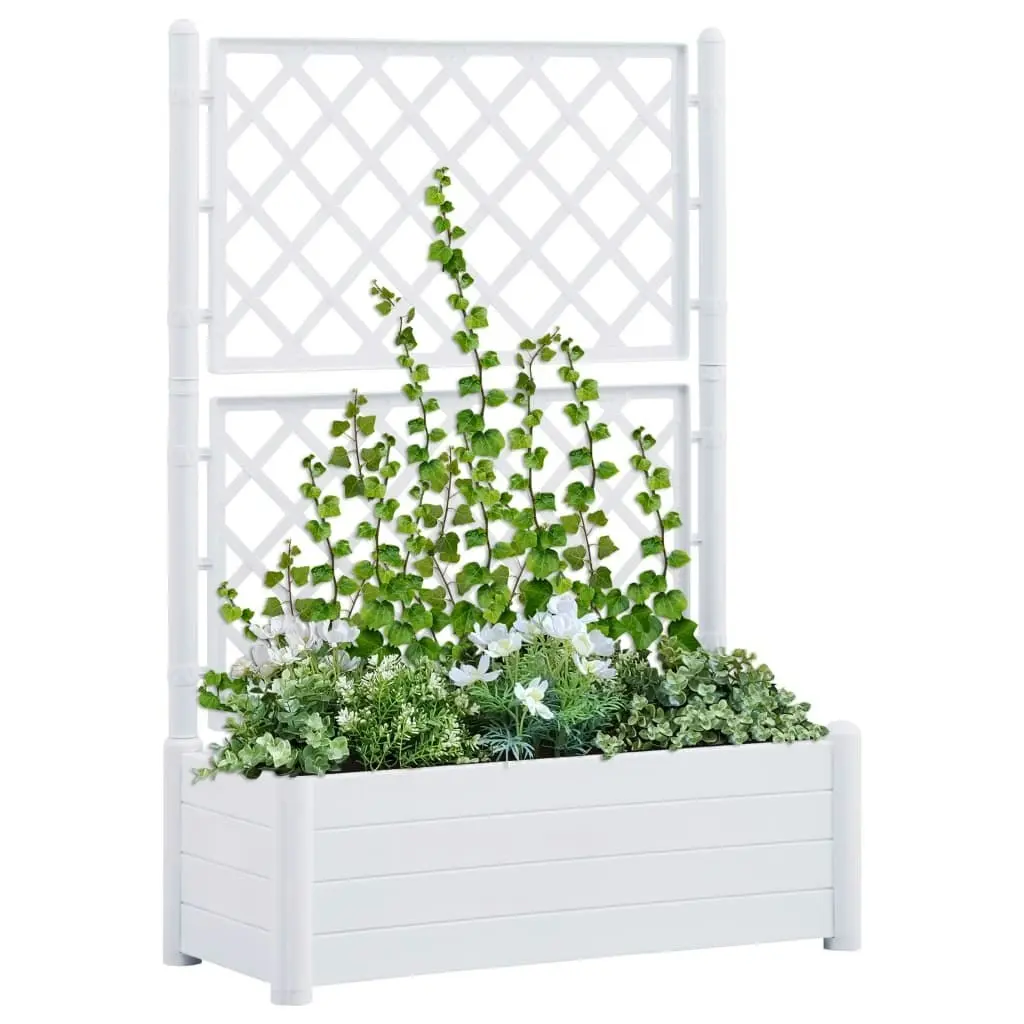 Garden Planter with Trellis 100x43x142 cm PP White 313983