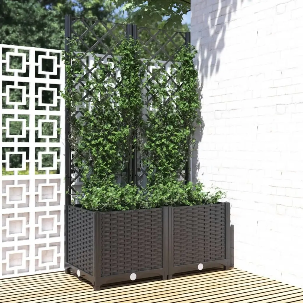 Garden Planter with Trellis Black 80x40x136 cm PP 318271