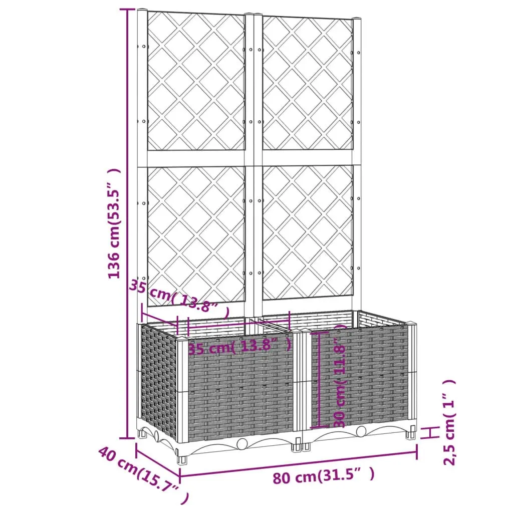 Garden Planter with Trellis Black 80x40x136 cm PP 318271