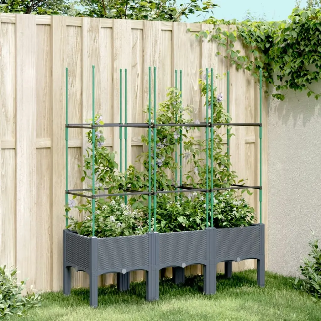 Garden Planter with Trellis Grey 120x40x142.5 cm PP 367956