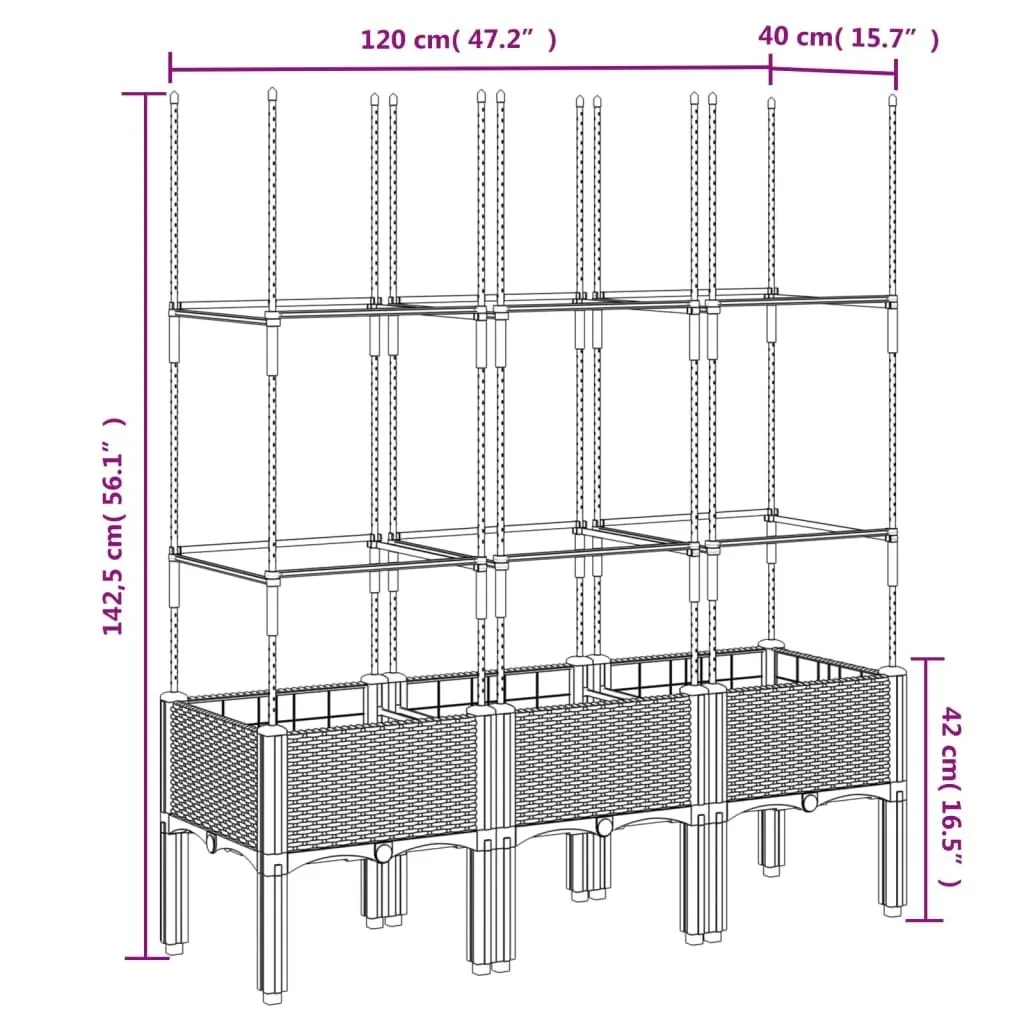 Garden Planter with Trellis Grey 120x40x142.5 cm PP 367956