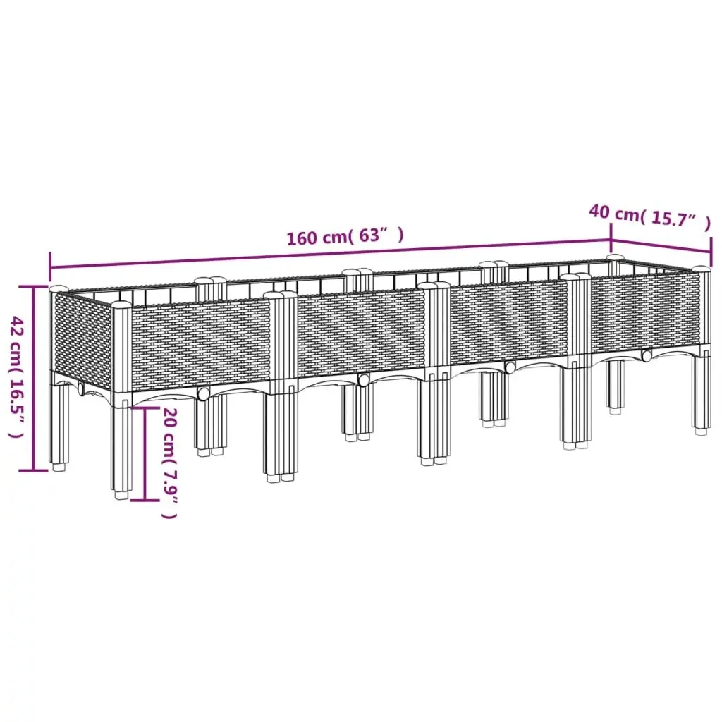 Garden Planter with Legs Grey 160x40x42 cm PP 367901