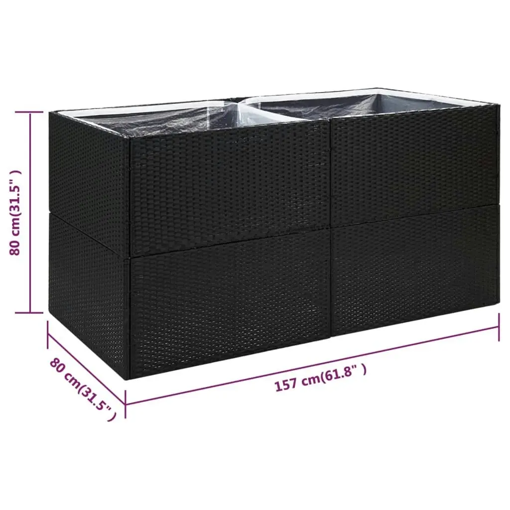 Garden Planter Black 157x80x80 cm Poly Rattan 319174