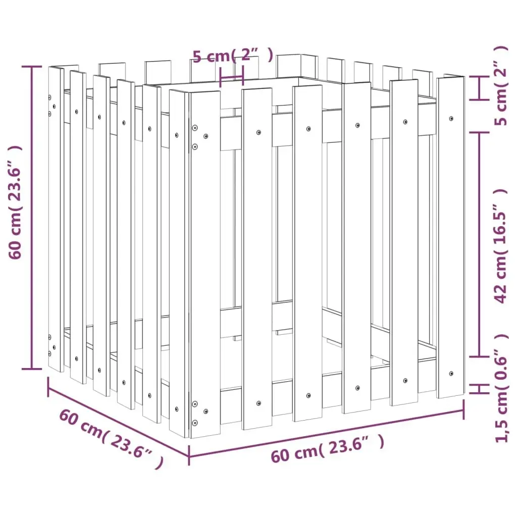 Garden Planter with Fence Design 60x60x60 cm Solid Wood Pine 832457