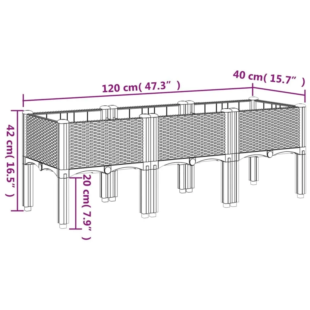 Garden Planter with Legs Grey 120x40x42 cm PP 367896