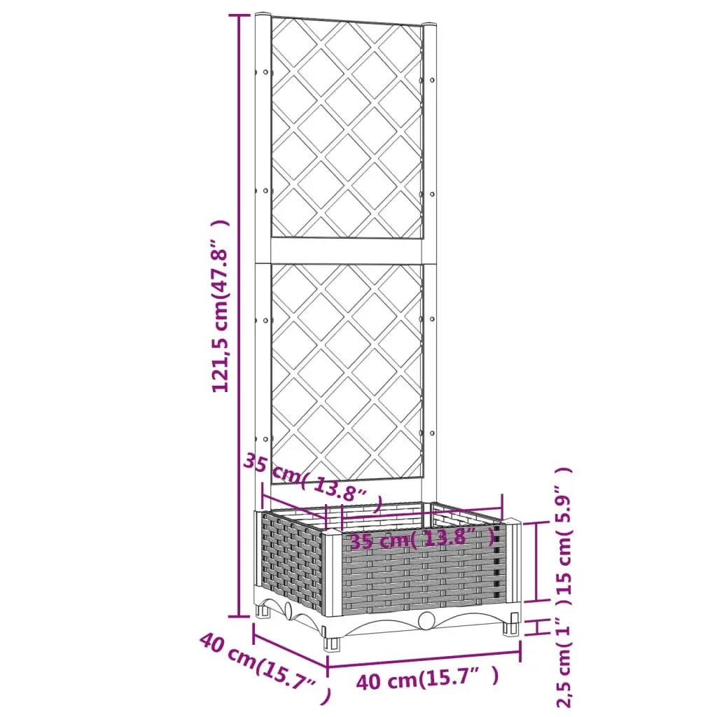 Garden Planter with Trellis Black 40x40x121.5 cm PP 318268