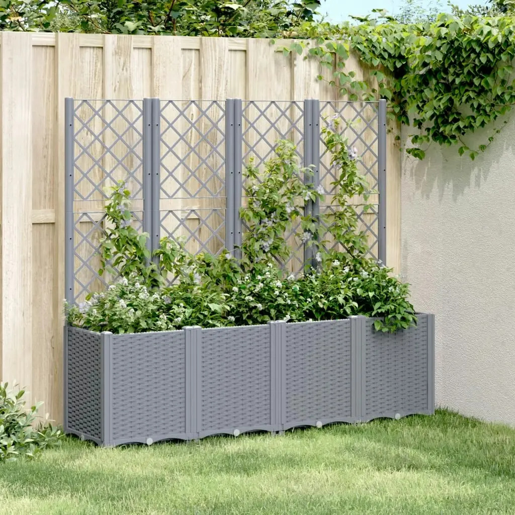 Garden Planter with Trellis Grey 160x40x140 cm PP 367871