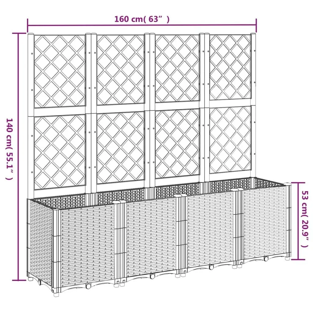 Garden Planter with Trellis Grey 160x40x140 cm PP 367871