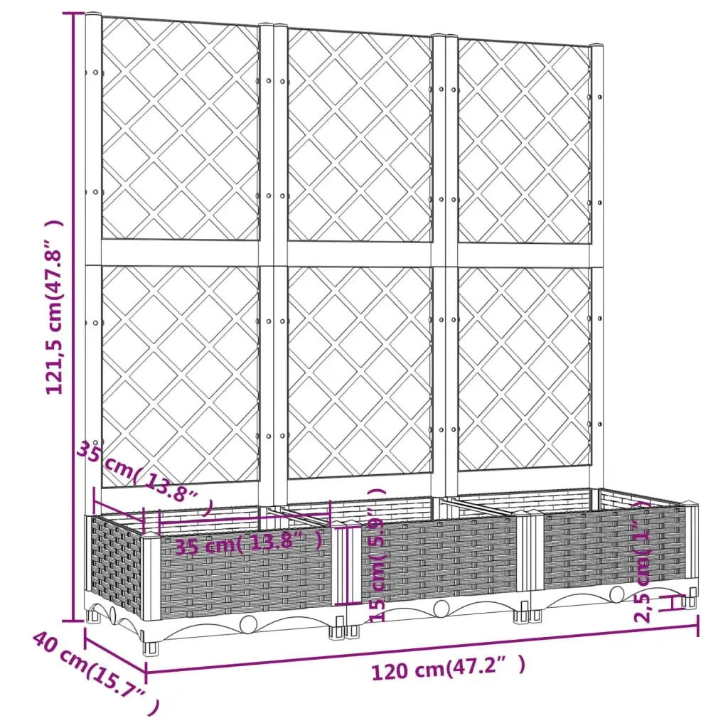 Garden Planter with Trellis Light Grey 120x40x121.5 cm PP 153273