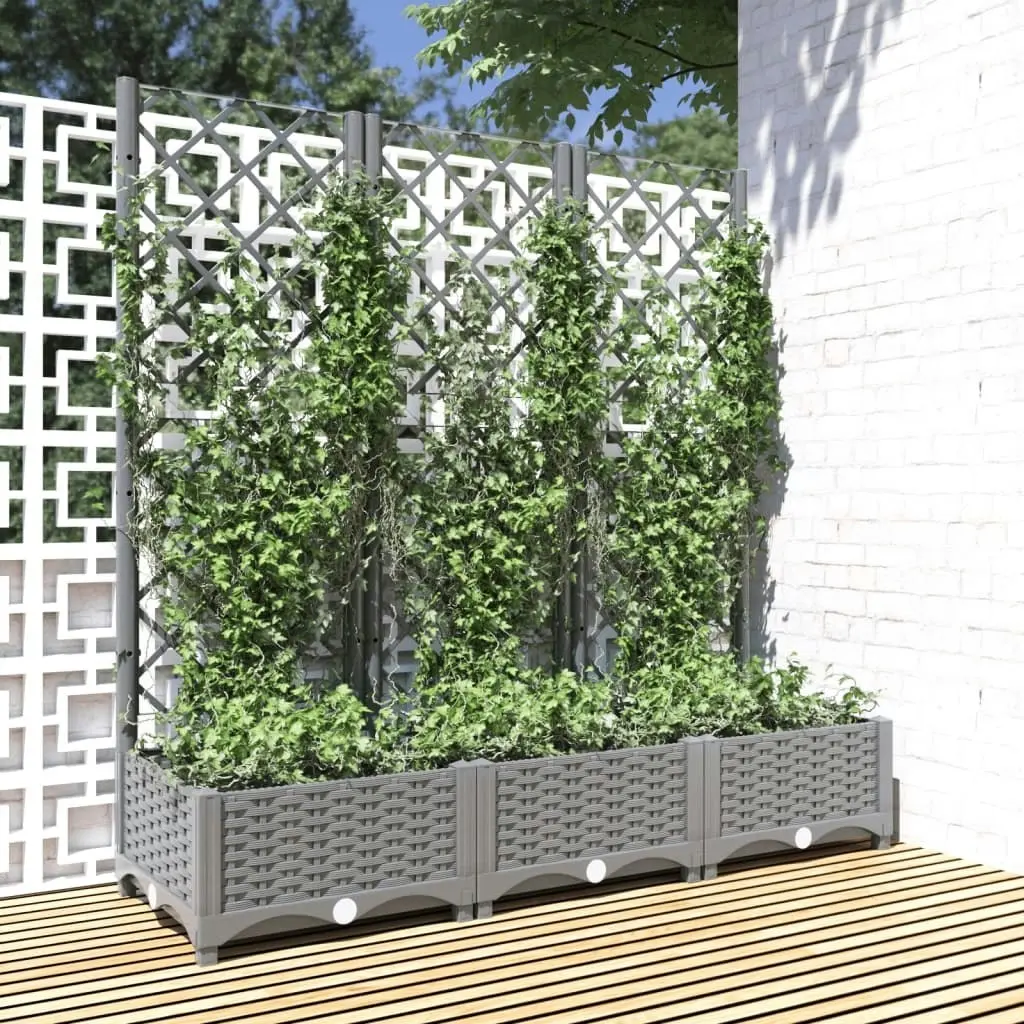 Garden Planter with Trellis Light Grey 120x40x121.5 cm PP 153273