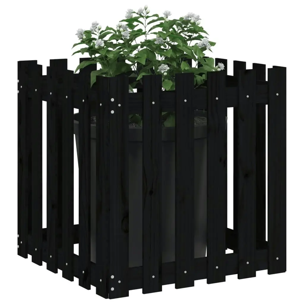 Garden Planter with Fence Design Black 60x60x60 cm Solid Wood Pine 832459