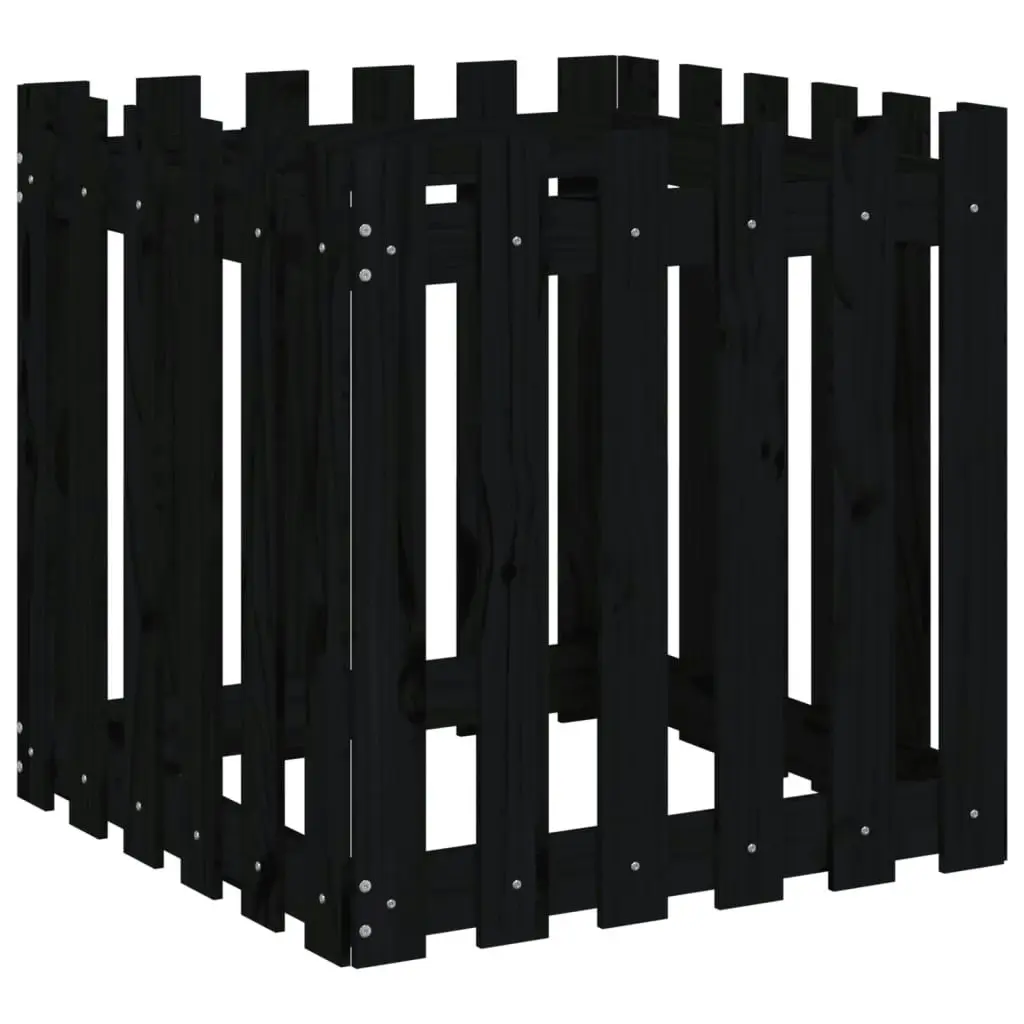 Garden Planter with Fence Design Black 60x60x60 cm Solid Wood Pine 832459