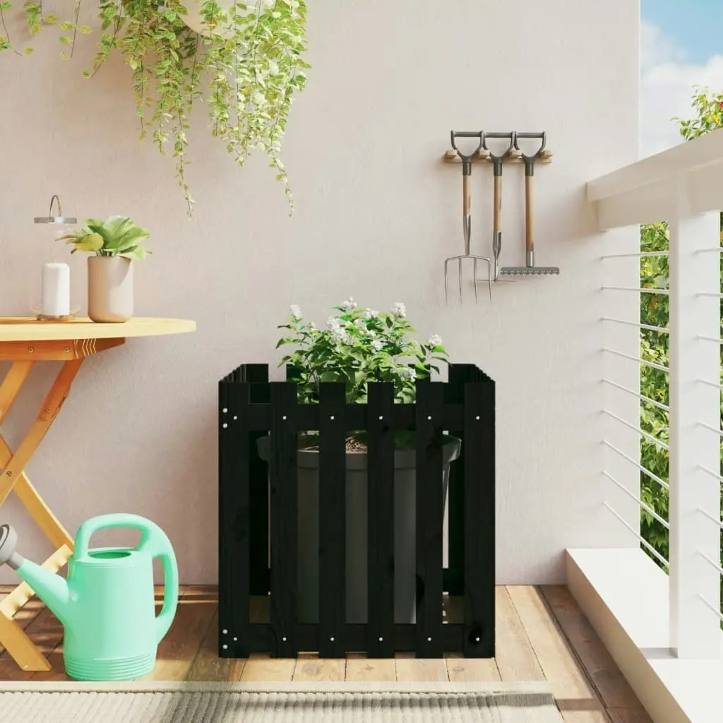 Garden Planter with Fence Design Black 60x60x60 cm Solid Wood Pine 832459