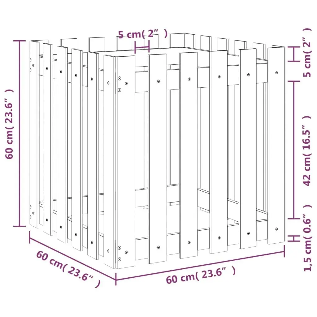 Garden Planter with Fence Design Black 60x60x60 cm Solid Wood Pine 832459