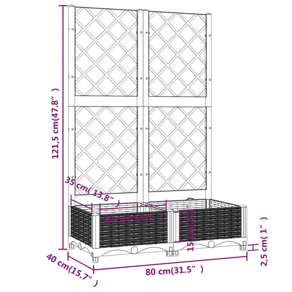 Garden Planter with Trellis Black 80x40x121.5 cm PP 318270