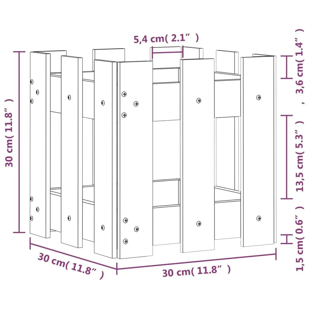 Garden Planter with Fence Design 30x30x30 cm Solid Wood Pine 832442