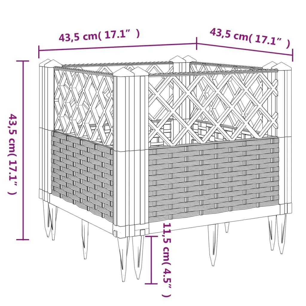 Garden Planter with Pegs Grey 43.5x43.5x43.5 cm PP 368009