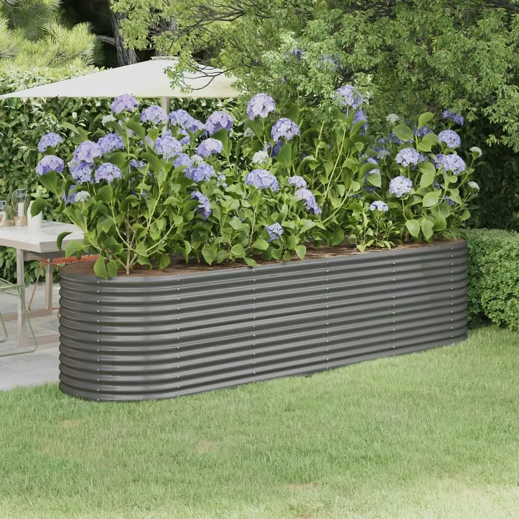 Garden Raised Bed Powder-Coated Steel 296x80x68 cm Grey 318959