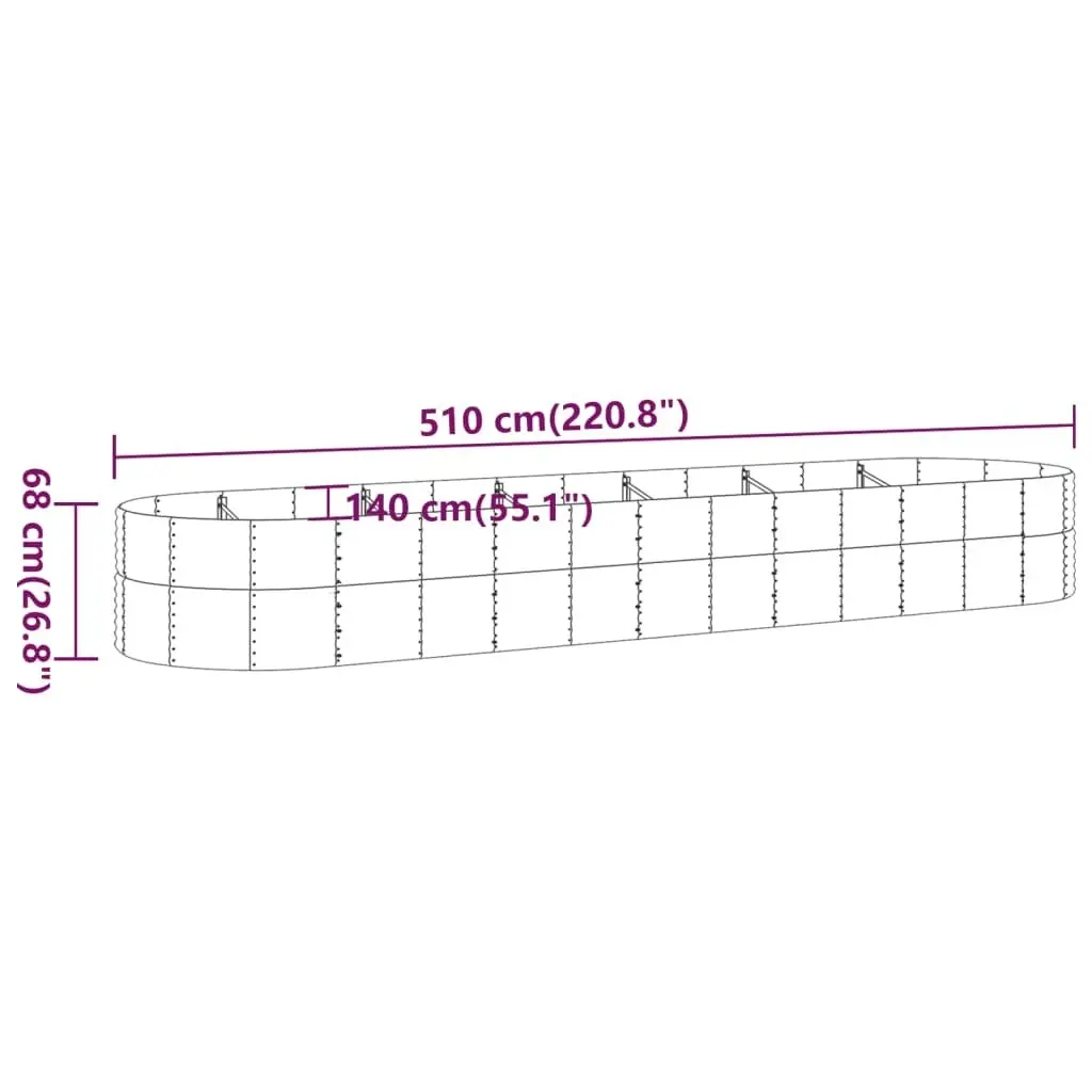 Garden Raised Bed Powder-Coated Steel 510x140x68 cm Grey 319114