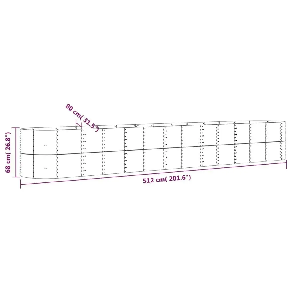 Garden Raised Bed Powder-Coated Steel 512x80x68 cm Grey 318974