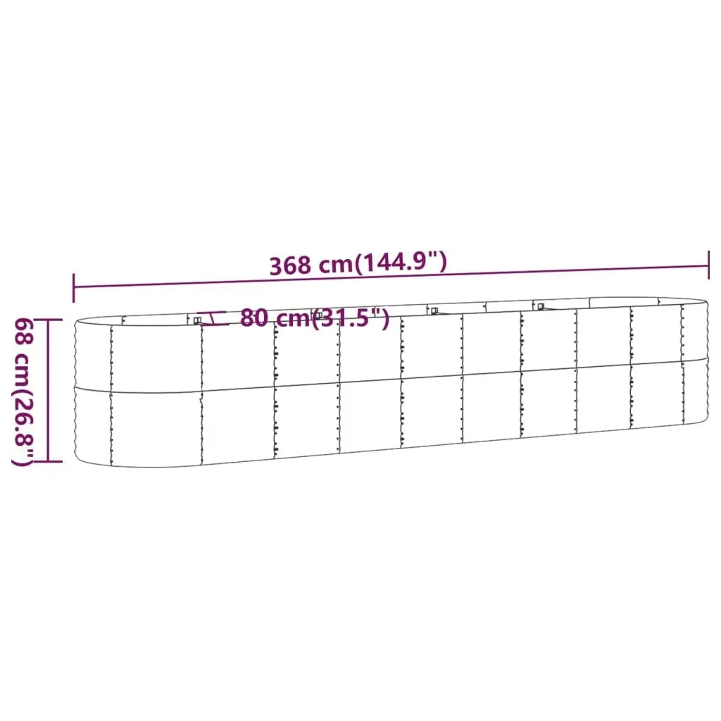 Garden Raised Bed Powder-Coated Steel 368x80x68 cm Silver 318967