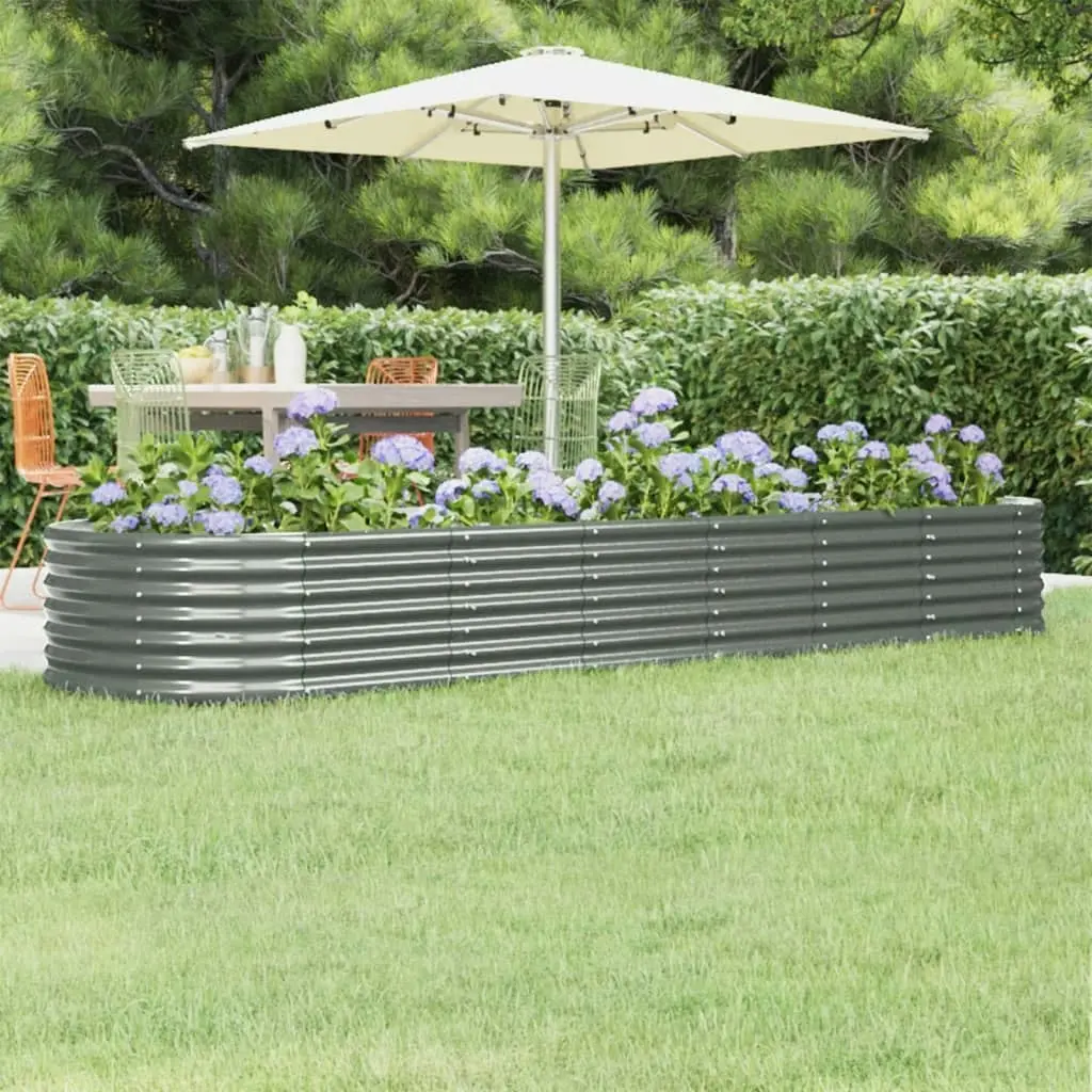 Garden Raised Bed Powder-Coated Steel 296x80x36 cm Grey 318924