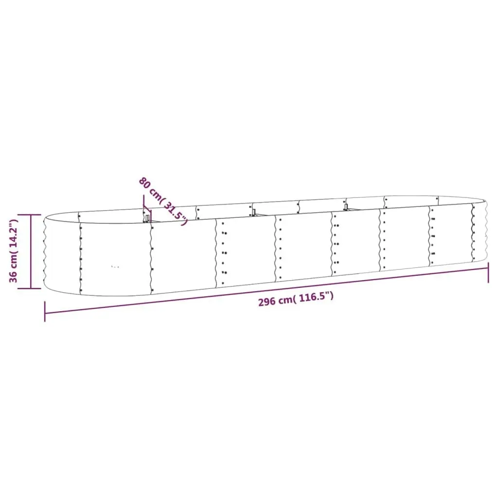 Garden Raised Bed Powder-Coated Steel 296x80x36 cm Grey 318924