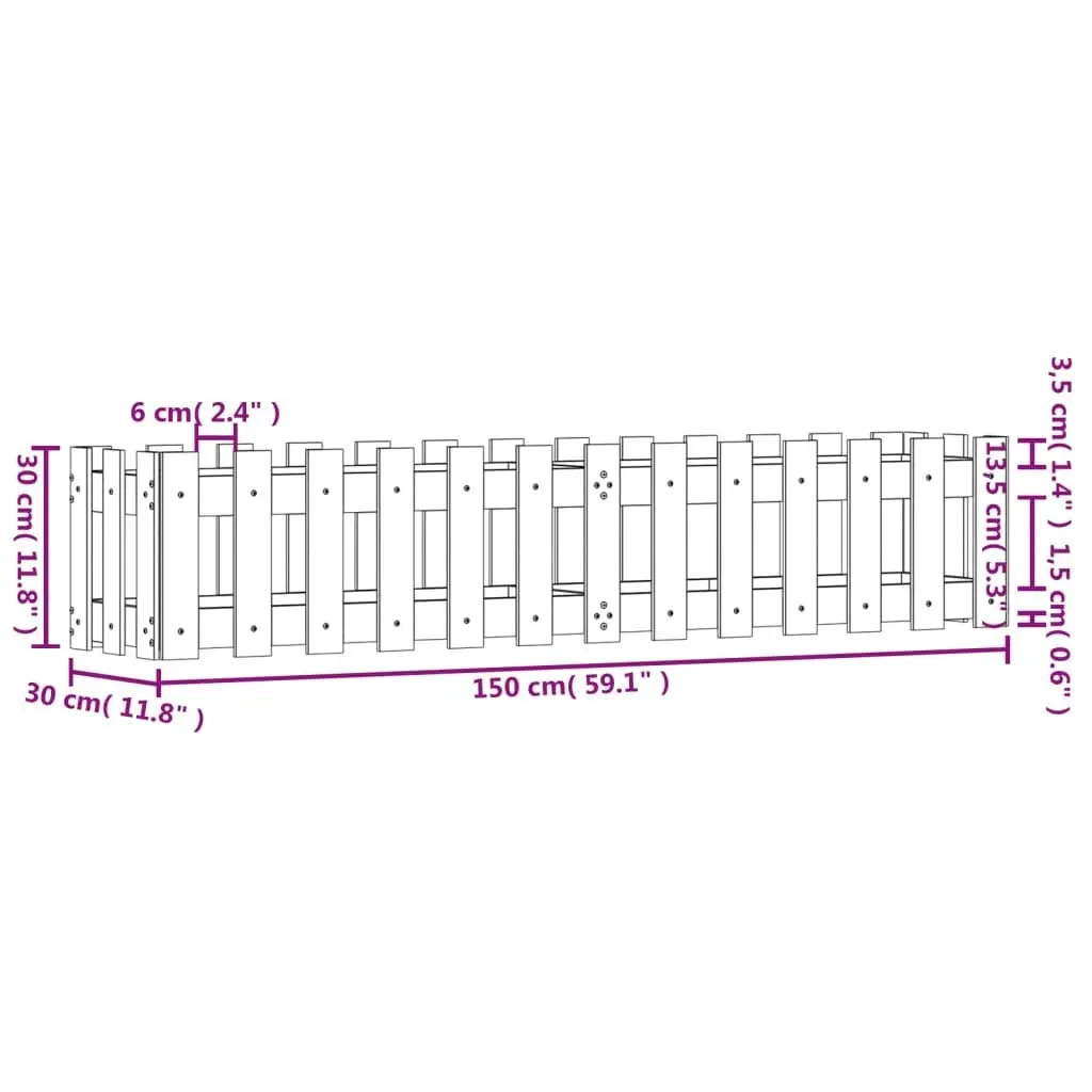 Garden Raised Bed with Fence Design 150x30x30 cm Solid Wood Pine 832487