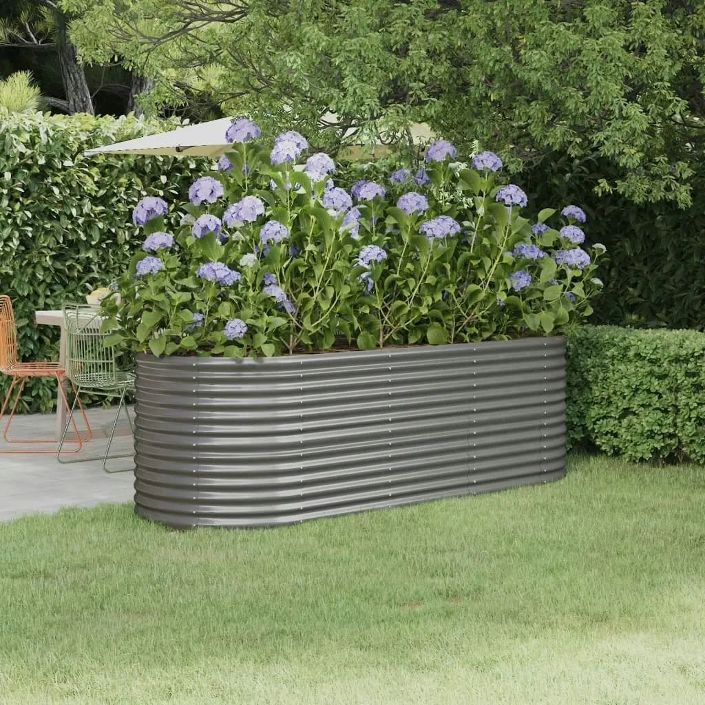 Garden Raised Bed Powder-Coated Steel 224x80x68 cm Grey 318954