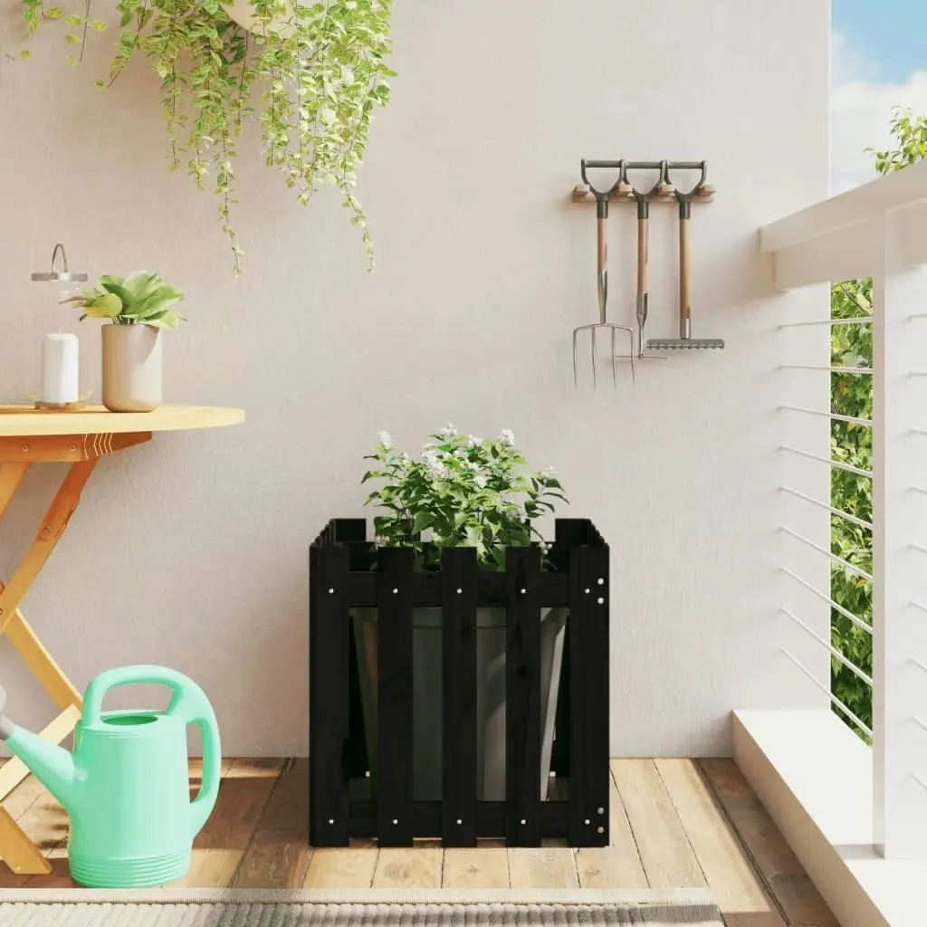 Garden Planter with Fence Design Black 50x50x50 cm Solid Wood Pine 832454