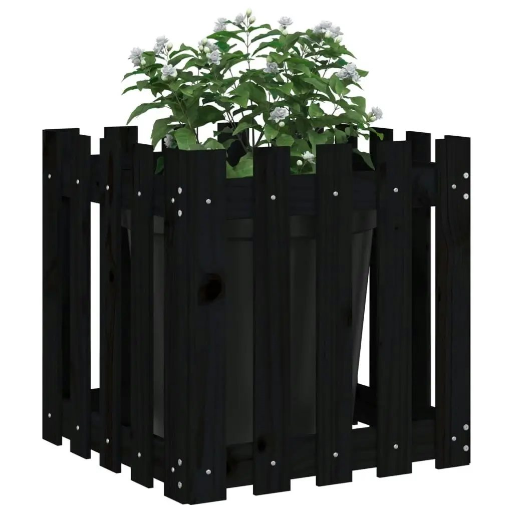 Garden Planter with Fence Design Black 50x50x50 cm Solid Wood Pine 832454