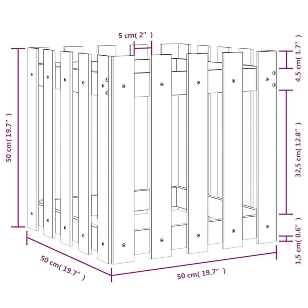 Garden Planter with Fence Design Black 50x50x50 cm Solid Wood Pine 832454