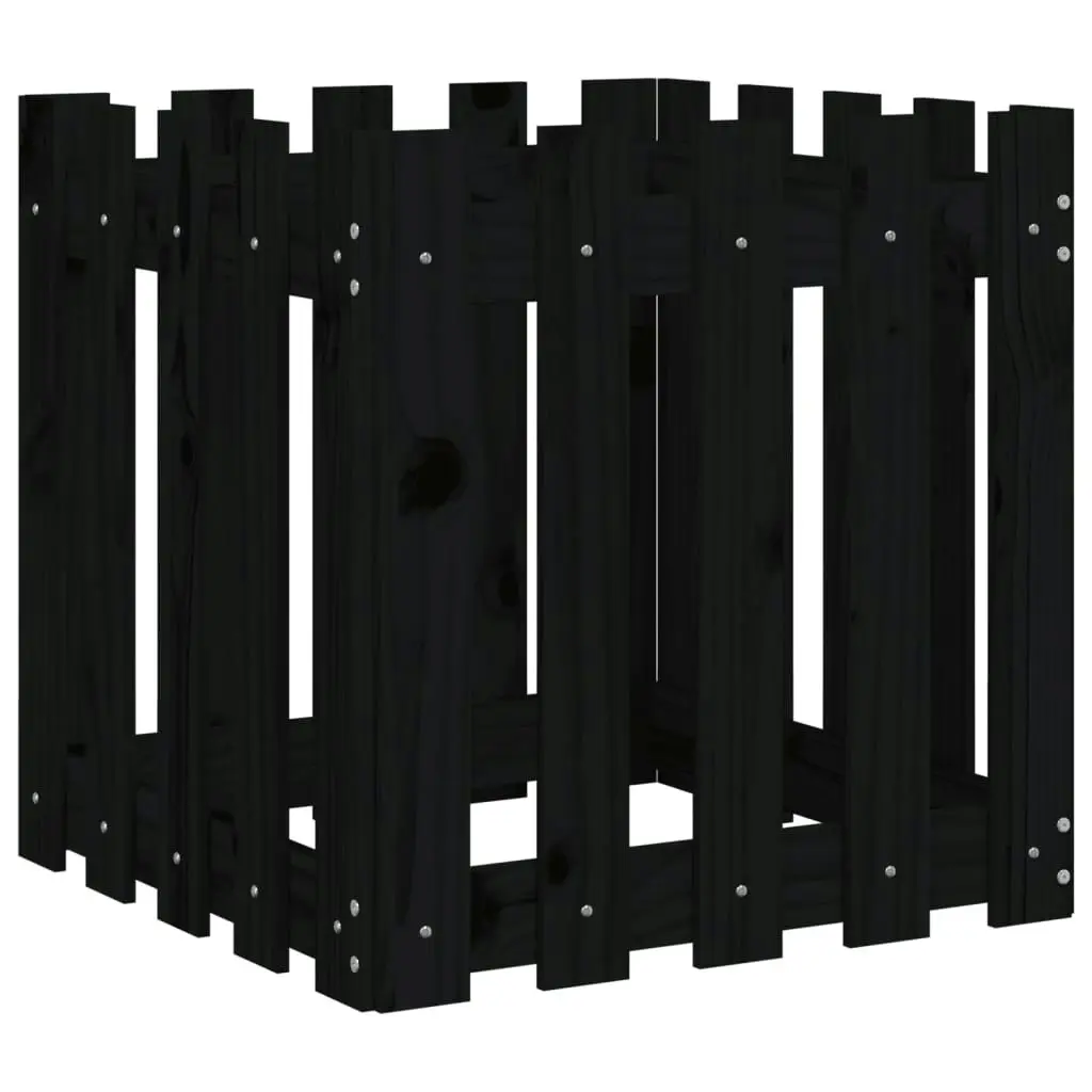 Garden Planter with Fence Design Black 50x50x50 cm Solid Wood Pine 832454