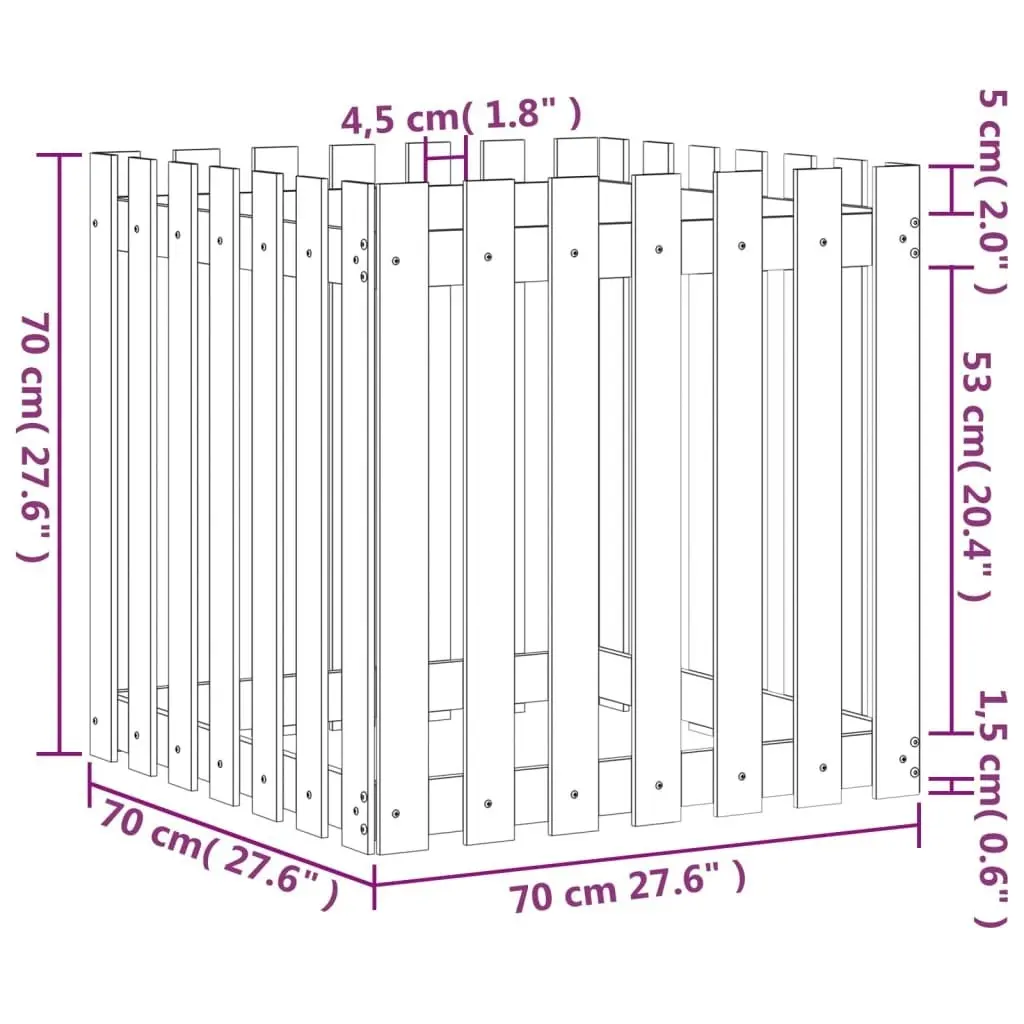 Garden Planter with Fence Design Black 70x70x70 cm Solid Wood Pine 832464